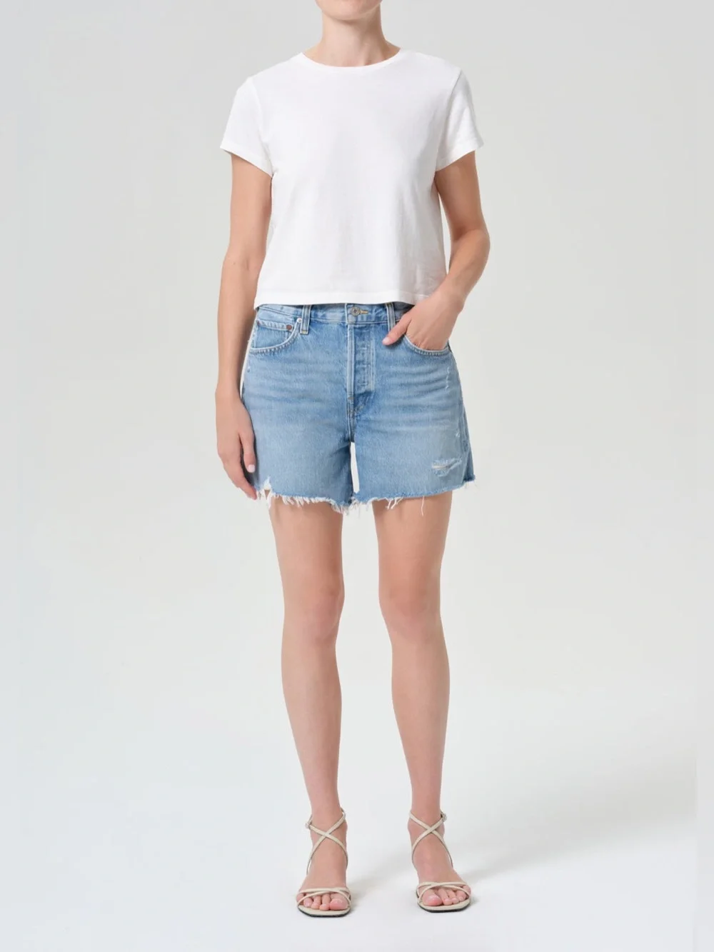 Agolde Light Blue Distressed Denim Cutoff Shorts Sz 29 Coastal Casual Chic